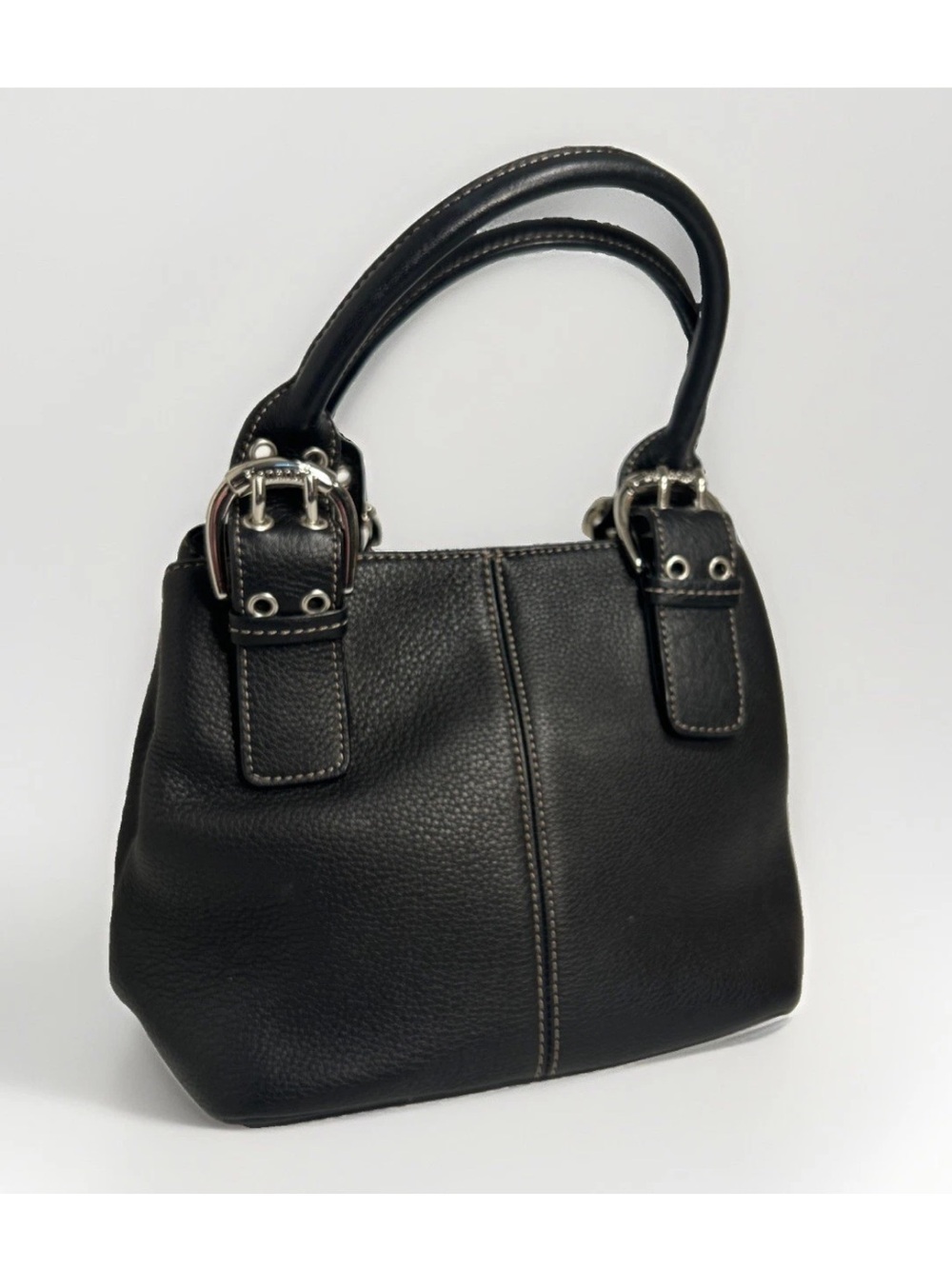 Tignanello Shoulder Bag Satchel Purse Black Leather Double Handles